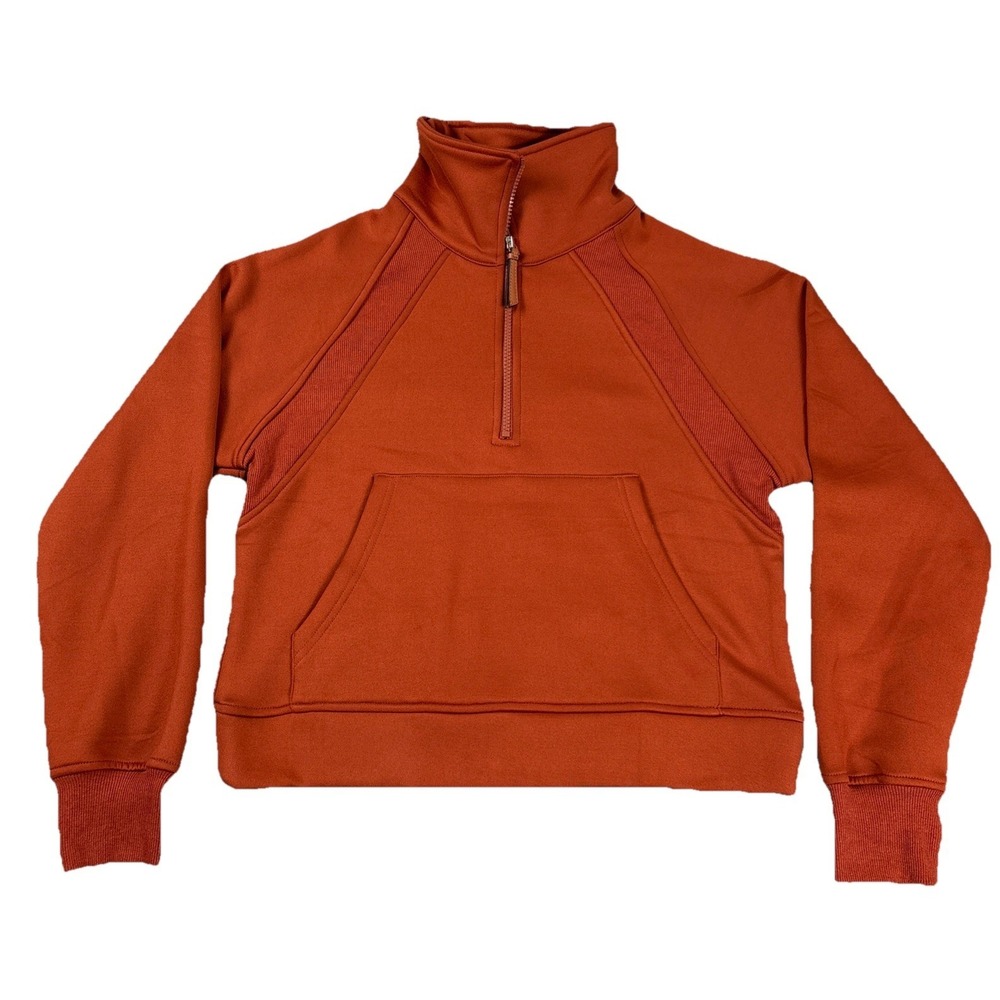 LASLULU Women's 1/2 Zip Cropped Scuba Pullover Sweatshirt Burnt Orange - Small